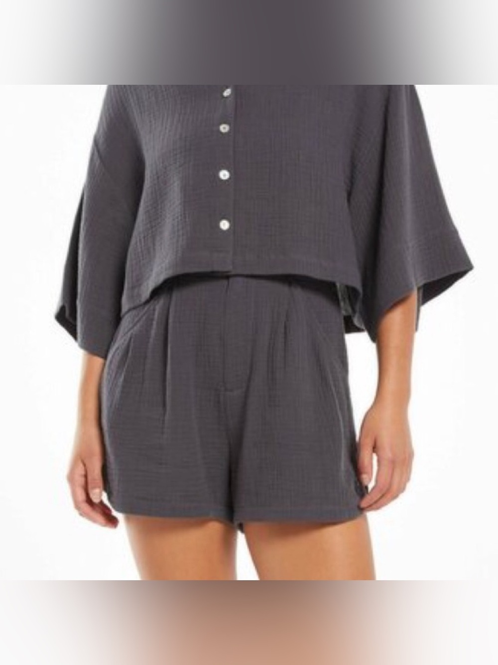 NEW Z SUPPLY cotton gauze button down top in dark gray Medium